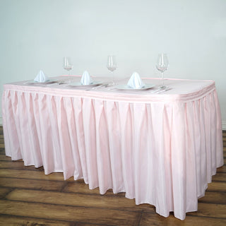 Create an Exquisite Tablescape with the 21ft Blush Pleated Polyester Table Skirt
