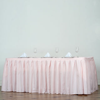 Add Elegance to Your Event with the 21ft Blush Pleated Polyester Table Skirt