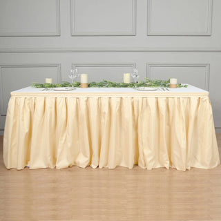 Elevate Your Event Decor with the Beige Pleated Polyester Table Skirt