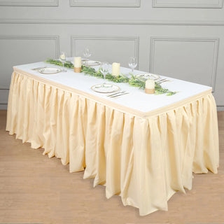 Transform Your Event with the Beige Pleated Polyester Table Skirt