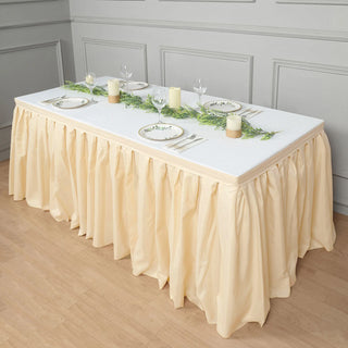 Elevate Your Event Decor with the 21ft Beige Pleated Polyester Table Skirt