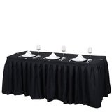 14ft Black Pleated Polyester Table Skirt, Banquet Folding Table Skirt