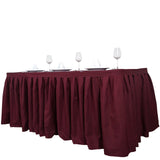 17ft Burgundy Pleated Polyester Table Skirt, Banquet Folding Table Skirt