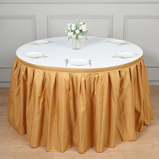 Create an Exotic Tablescape with the 14ft Gold Pleated Polyester Table Skirt