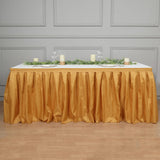 14ft Gold Pleated Polyester Table Skirt, Banquet Folding Table Skirt