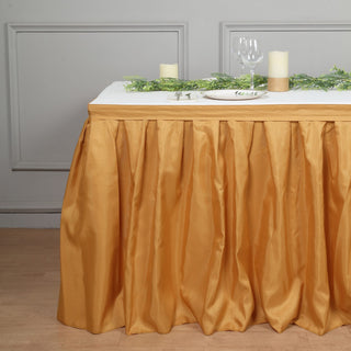 Create a Festive Tablescape with the 17ft Gold Pleated Polyester Table Skirt