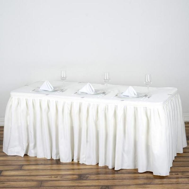 17ft Ivory Pleated Polyester Table Skirt, Banquet Folding Table Skirt