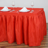 14ft Red Pleated Polyester Table Skirt, Banquet Folding Table Skirt