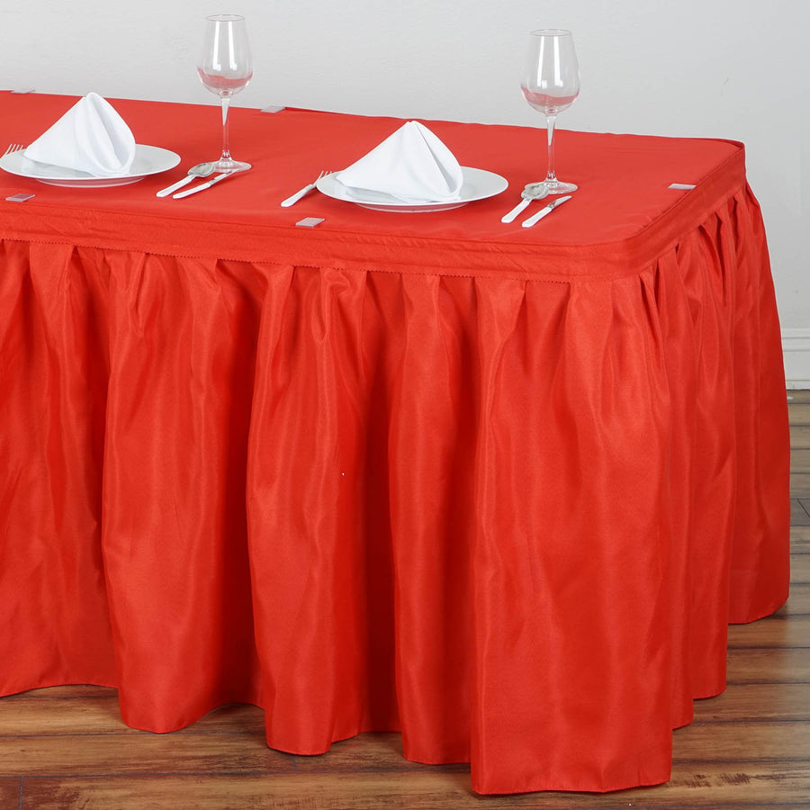 17ft Red Pleated Polyester Table Skirt, Banquet Folding Table Skirt