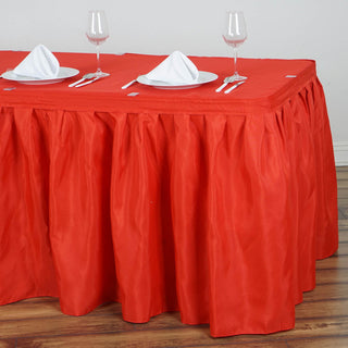 Create a Festive Atmosphere with the 21ft Red Pleated Polyester Table Skirt