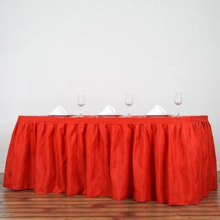 Add Elegance to Your Event with the 21ft Red Pleated Polyester Table Skirt