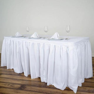 Add Elegance to Your Event with the 14ft White Pleated Polyester Table Skirt