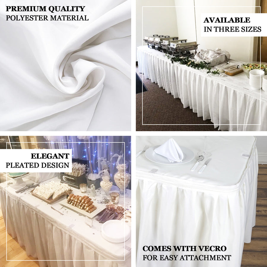 21ft White Pleated Polyester Table Skirt, Banquet Folding Table Skirt