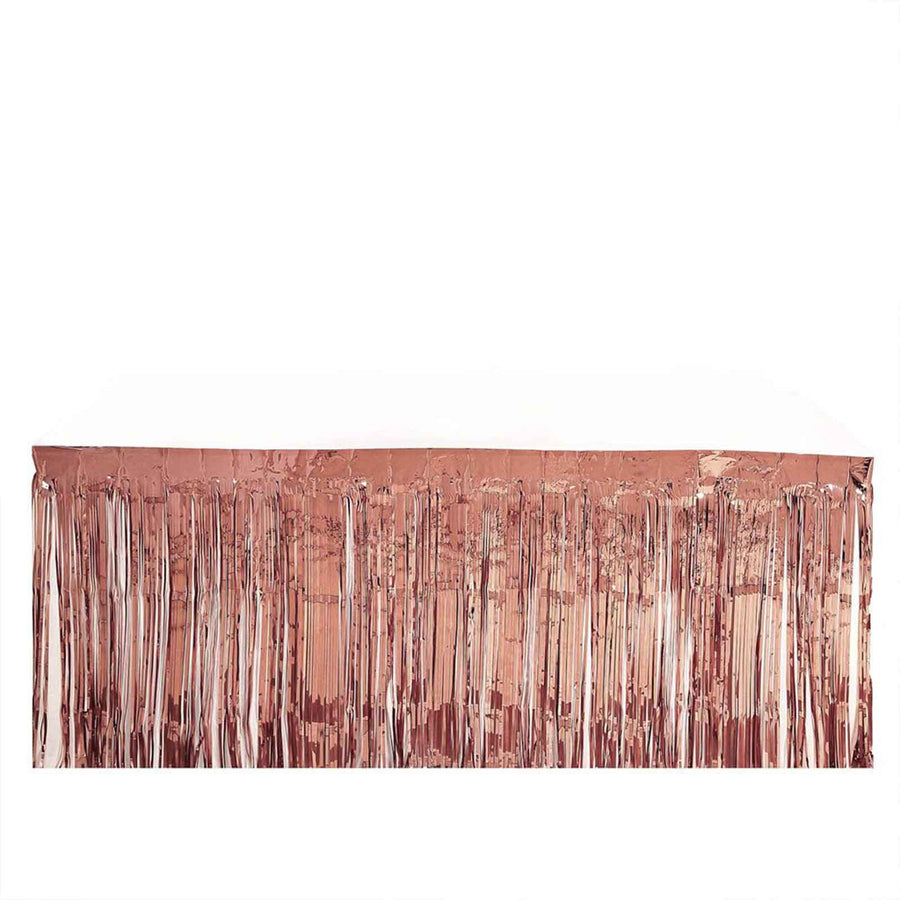 30inch x 9FT Metallic Foil Fringe Table Skirt, Self Adhesive Party Table Skirt - Blush | Rose Gold