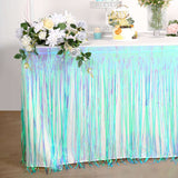 30inch x 9FT Metallic Foil Fringe Table Skirt, Self Adhesive Party Table Skirt - Iridescent Blue