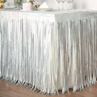 Add a Pop of Color and Charisma with the Lilac Foil Fringe Table Skirt