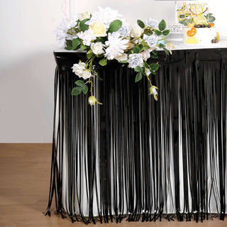 Add a Touch of Glamour with the Black Metallic Foil Fringe Table Skirt