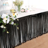 30inch x 9FT Metallic Foil Fringe Table Skirt, Self Adhesive Party Table Skirt - Black