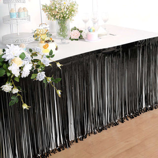 Create a Sizzling and Vibrant Atmosphere with the Black Metallic Foil Fringe Table Skirt