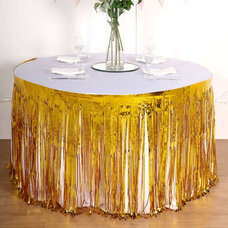 Enhance Your Event Decor with the 30"x9ft Gold Metallic Foil Fringe Table Skirt