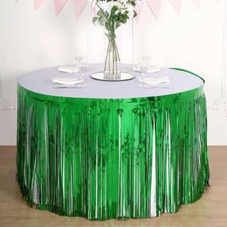 Dazzle Your Guests with the Green Metallic Foil Fringe Table Skirt