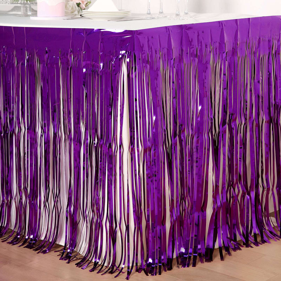 Add Vibrancy and Charisma to Your Event with our Purple Tinsel Table Skirt