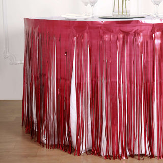 Enhance Your Event Decor with the Matte Red Metallic Foil Fringe Table Skirt