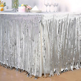 Metallic Foil Fringe Table Skirt, Self Adhesive Party Table Skirt - Silver