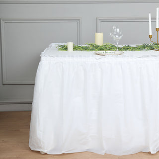 Waterproof and Easy to Clean: 14ft White Ruffled Table Skirt for Hassle-Free Events