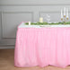 14ft Pink Ruffled Waterproof Plastic Table Skirt, Disposable Spill Proof Table Skirt