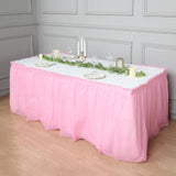 Add Elegance to Your Event with a 14ft Pink Ruffled Plastic Disposable Table Skirt