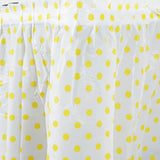 14FT 10 Mil Thick | Polka Dots Pleated Plastic Table Skirts - Disposable Table Skirt Spill Proof - White/Yellow#whtbkgd