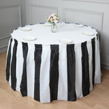 14FT 10 Mil Thick | Stripe Plastic Table Skirts - Disposable Table Skirt Spill Proof - White/Black