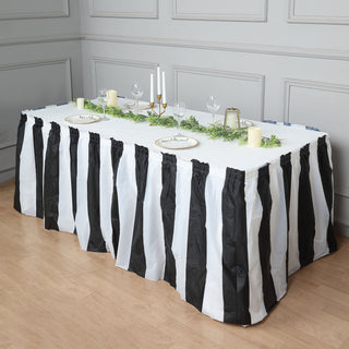 Create a Memorable Event with White / Black Stripe Table Skirt