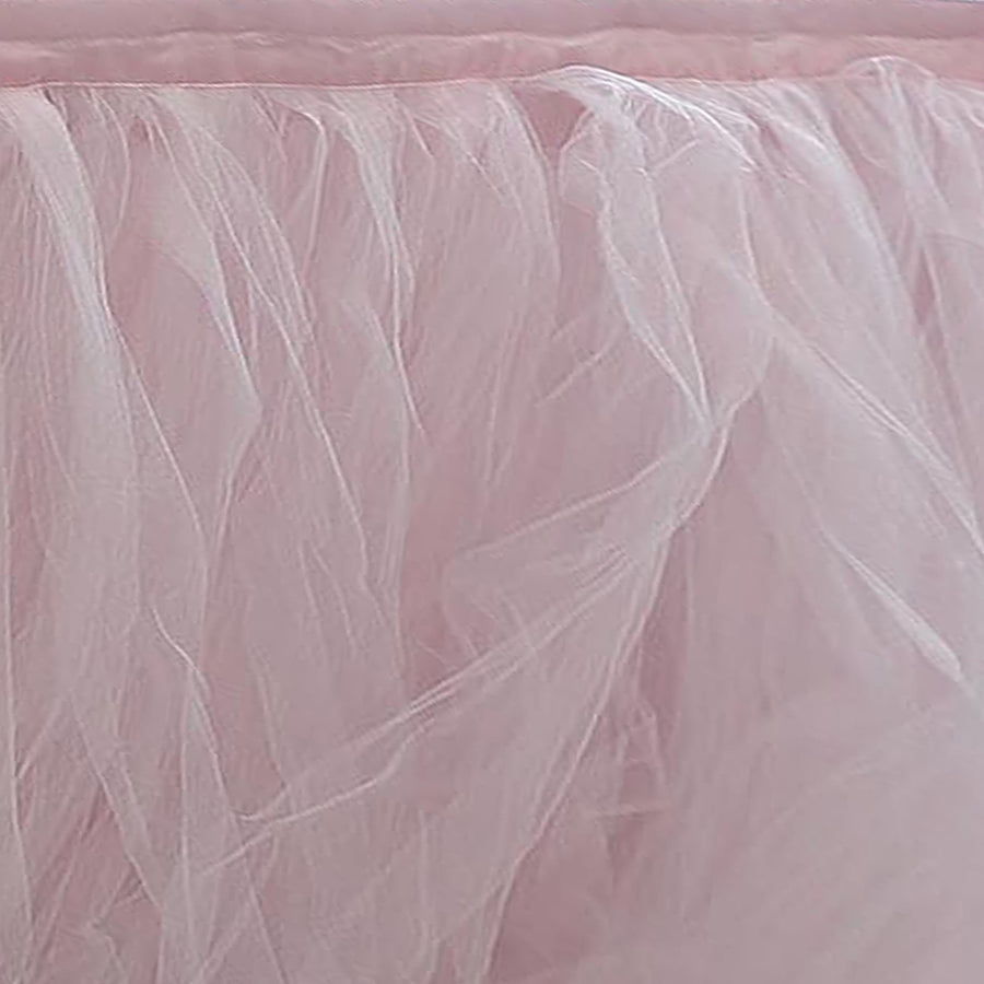 21 FT Blush / Rose Gold 4 Layer Tulle Tutu Pleated Table Skirts#whtbkgd