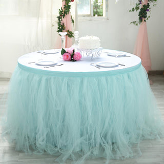 Enhance Your Event Decor with the 14ft Baby Blue Tulle Tutu Pleated Table Skirt