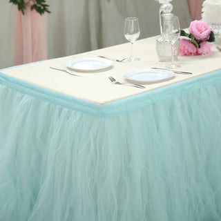 Create a Festive Ambiance with the 14ft Baby Blue Tulle Tutu Pleated Table Skirt