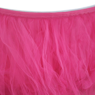 Add Elegance to Your Event with the 14ft Fuchsia 4 Layer Tulle Tutu Pleated Table Skirt
