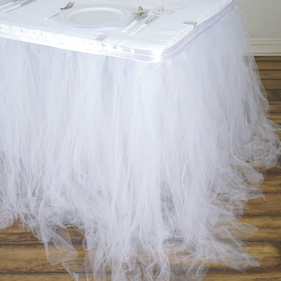 21FT White 4 Layer Tulle Tutu Pleated Table Skirts