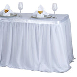 17FT White 3 Layer Tulle Tutu Pleated Table Skirt With Satin Attachment