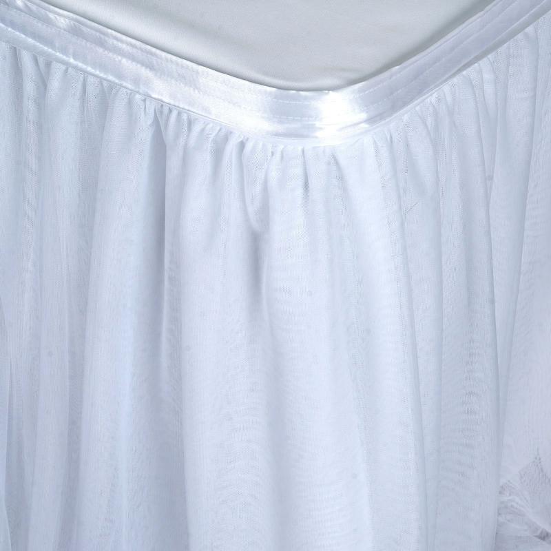 21FT White 3 Layer Tulle Tutu Pleated Table Skirt With Satin Attachment#whtbkgd