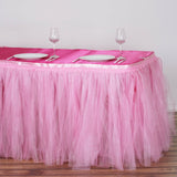 17 FT Pink Two Layered Pleated Tulle Tutu Table Skirt With Satin Edge