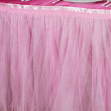 17 FT Pink Two Layered Pleated Tulle Tutu Table Skirt With Satin Edge#whtbkgd