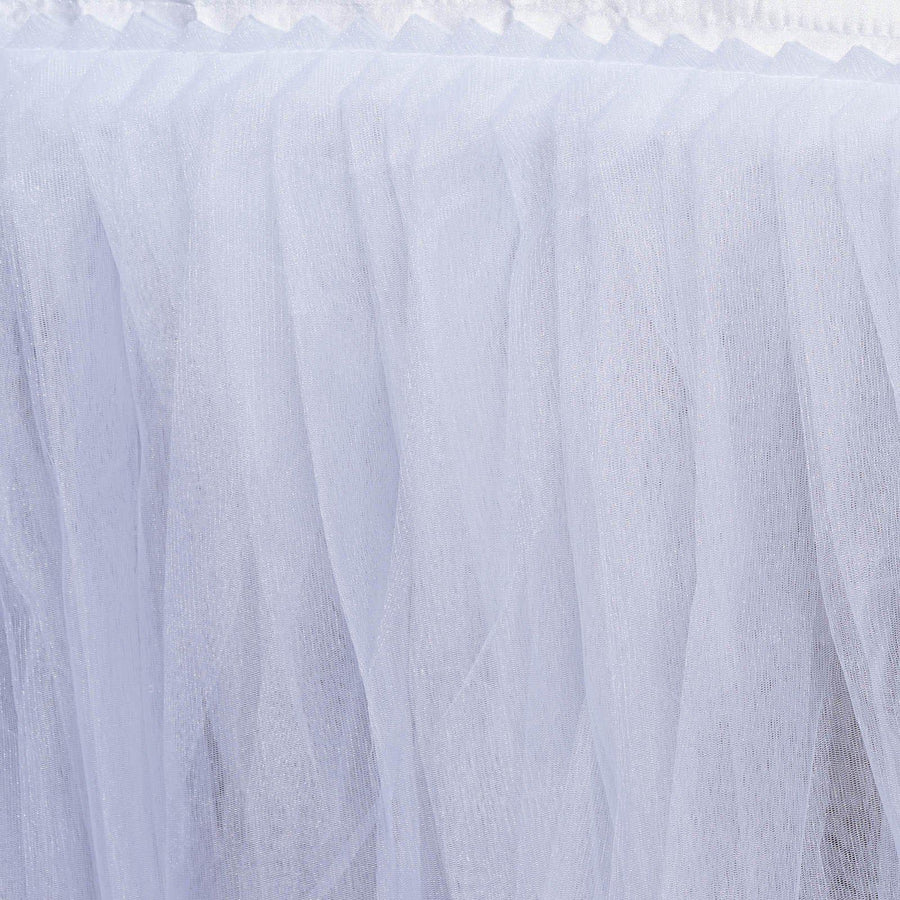 14 FT White Two Layered Pleated Tulle Tutu Table Skirt With Satin Edge#whtbkgd