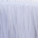 14 FT White Two Layered Pleated Tulle Tutu Table Skirt With Satin Edge#whtbkgd