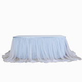 17FT Extra Long 48 inch Two Layered Tulle & Satin Table Skirt - Dusty Blue | White