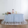 17FT Extra Long 48 inch Two Layered Tulle & Satin Table Skirt - Dusty Blue | White