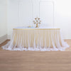 21FT Extra Long 48 inch Two Layered Tulle & Satin Table Skirt - Champagne | White