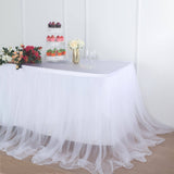 17FT White Extra Long 48 inch Two Layered Tulle & Satin Table Skirt