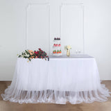 21FT White Extra Long 48 inch Two Layered Tulle & Satin Table Skirt